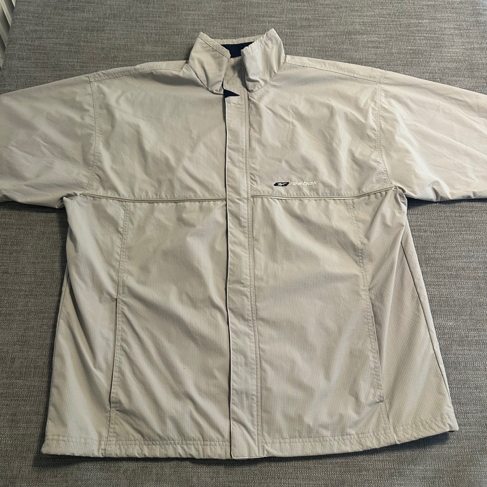 Reebok Windbreaker Jacket Mens XL Tan Ripstop Full Zip Lightweight Sporty